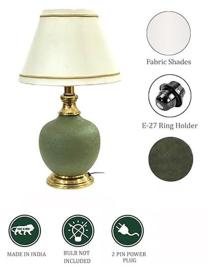 Antique Finish Gold Table Lamp for Bedroom, Bedside, Living Room, Home Decoration, Hotel Pack of 1 | Size:46 X 25 cm Green