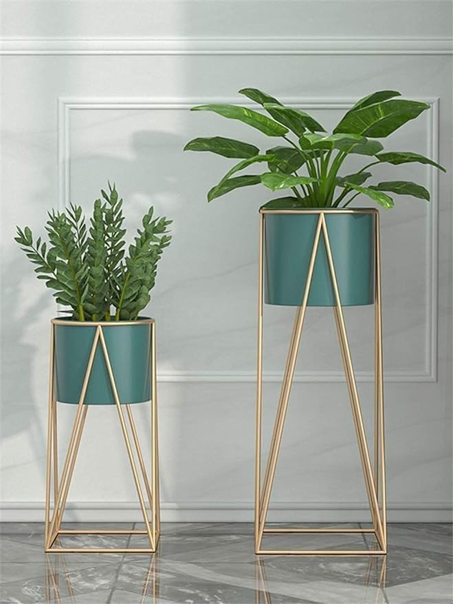 Plant Stand Tall Indoor Plant Stand with Planter Pot Set of 2- Blue Color