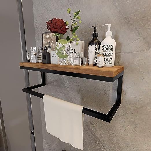 Metal Engineered Wood Wallmount Storage Shelf, Multipurpose Shower Organizer, Bathroom Standup Shower Shelf