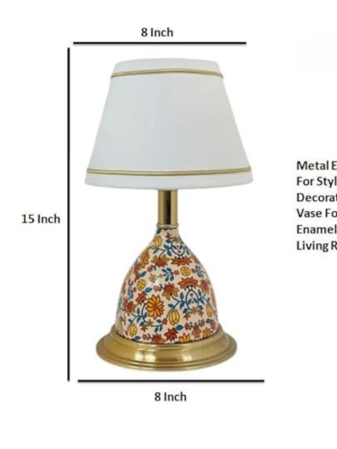 Brass Antique Finished Enamelled  Gold Table Lamp for Bedroom. Size 15X8 Inches