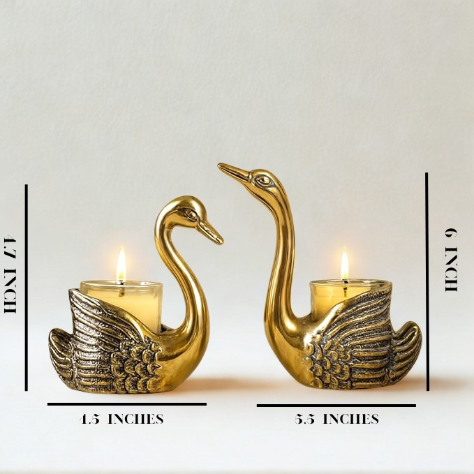 Aluminium Pair of Swans for Good Luck and Love | Candle Holder for Home Decor Tabletop Living Room