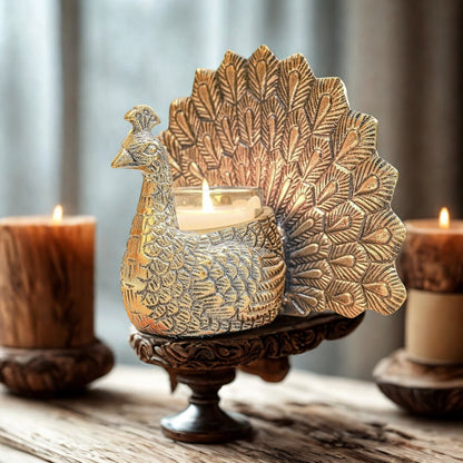 Metal Dancing Peacock Figurine for Good Luck & Love,Candle Holder for Home Dcor Tabletop Living,Showpiece