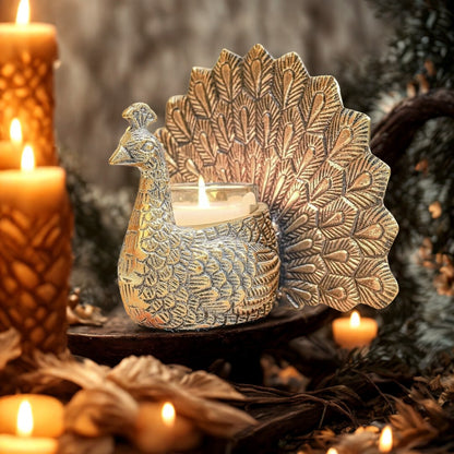 Metal Dancing Peacock Figurine for Good Luck & Love,Candle Holder for Home Dcor Tabletop Living,Showpiece