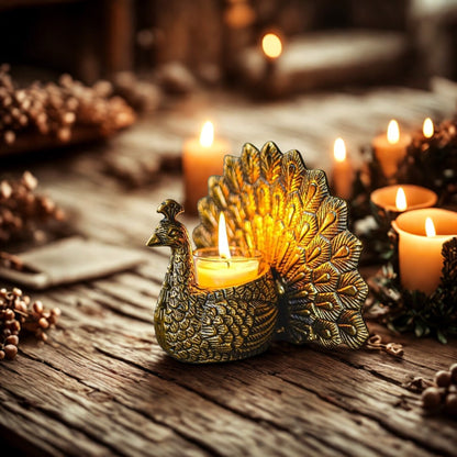 Metal Dancing Peacock Figurine for Good Luck & Love,Candle Holder for Home Dcor Tabletop Living,Showpiece
