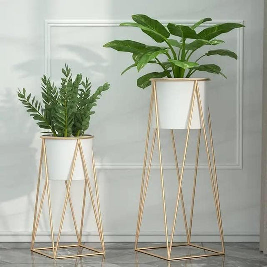 Plant Stand Tall Indoor Plant Stand with Planter Pot Set of 2- White Color